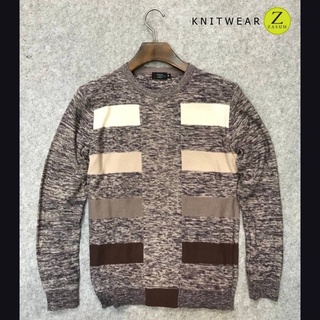 Knitwear Zasum แขนยาวคอกลม🔺ลายFlowing stripe สีน้ำตาลเนื้อ ถักทอด้วย Cotton100%