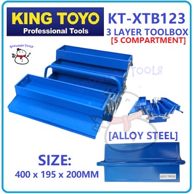 KING TOYO กล่องเครื่องมือ 3 ชั้น KT-XTB123 5 ระดับกล่องเครื่องมือเหล็ก KOTAK เครื่องมือ 5 KOMPAMENT 