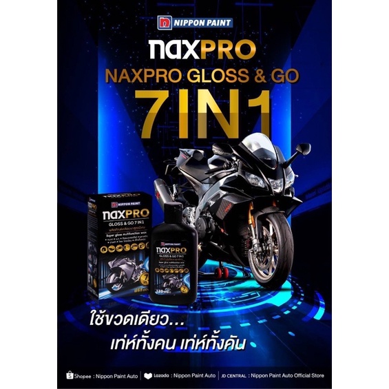 ผลิตภัณฑ์ดูแลรถมอเตอร์ไซค์คุณภาพNaxpro Gloss & Go 7in1   Naxpro ดูแลรถคุณอย่างมืออาชีพ ที่สุดแห่งประ
