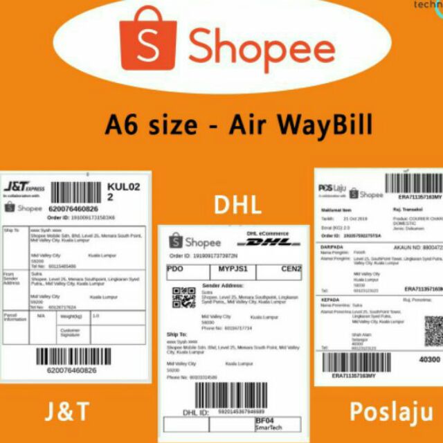 A6 สติกเกอร์ความร้อนสําหรับ Shopee Pos laju J&T express waybill