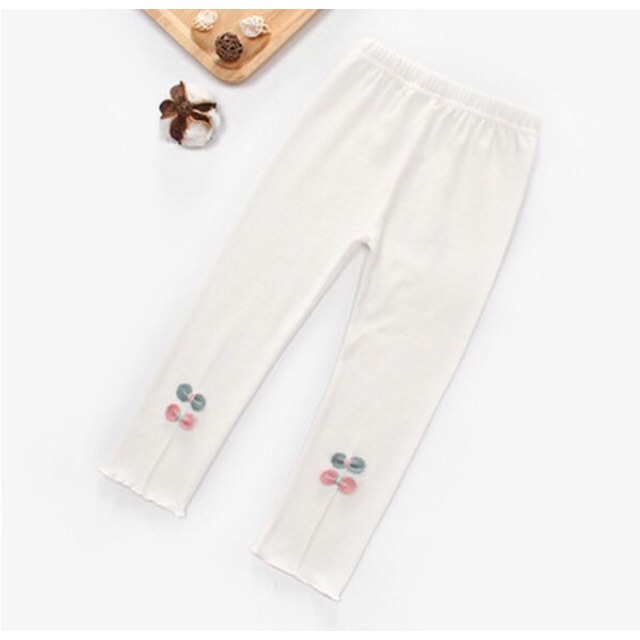 BP1123A เลคกิ้ง ปักโบว์ไหมพรม คอตตอน 100% *ขาว* (2ข/3ข/4ข/5ข/6ข)