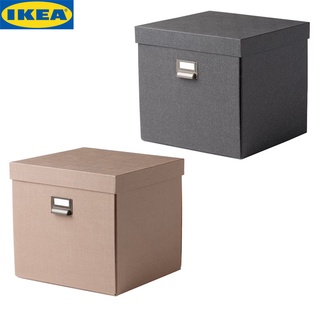 IKEA TJOG ชอก กล่องเก็บของพร้อมฝา ขนาด 32x31x30 ซม. กล่องติดมือจับ ดึงออกใช้งานได้ง่าย  กล่องมีป้ายติดด้านหน้า