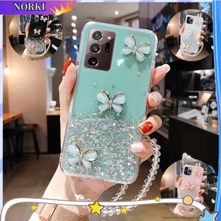 เคสโทรศัพท์มือถือ ซิลิโคน ลายผีเสื้อ 3D แต่งกลิตเตอร์ ระยิบระยับ พร้อมสายคล้อง สําหรับ Xiaomi Redmi A1 10C 10 10C 10A 9 9T 9A 9C