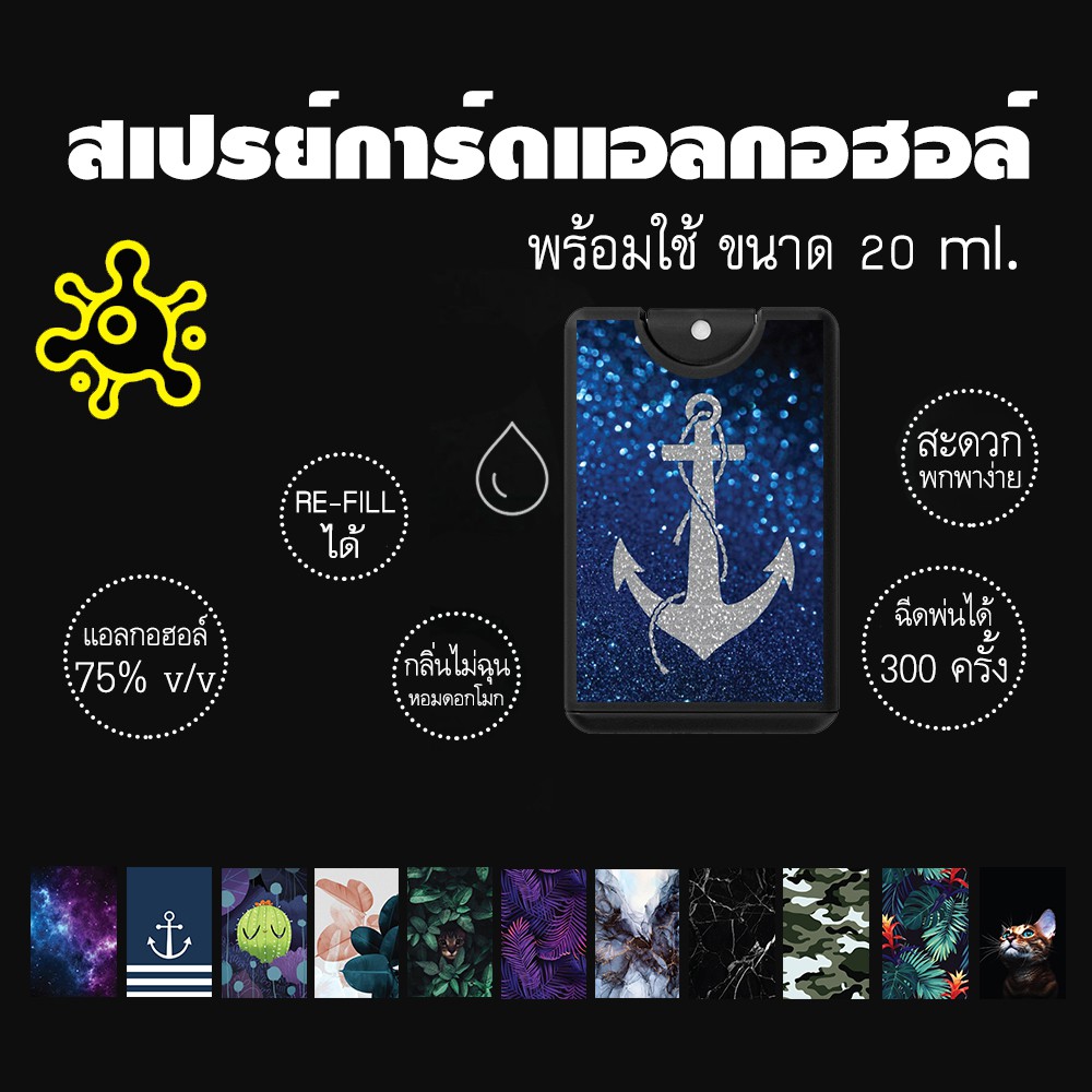 สเปรย์การ์ด แอลกอฮอล์ แบบพกพา ลายแฟชั่น [พร้อมส่ง] **กล่องการ์ดสีดำ**