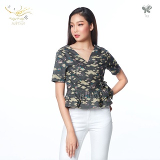 Papillon Woman Tampopo Top เสื้อคอวี ผูกเอว