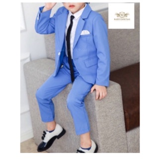 Boy suit เซท สูทเด็ก เซท 2 ชิ้น สีฟ้า สีนำ้เงิน สีดำ ขนาด 2-10 ป สไตล์เกาหลี พร้อมถุงสูท