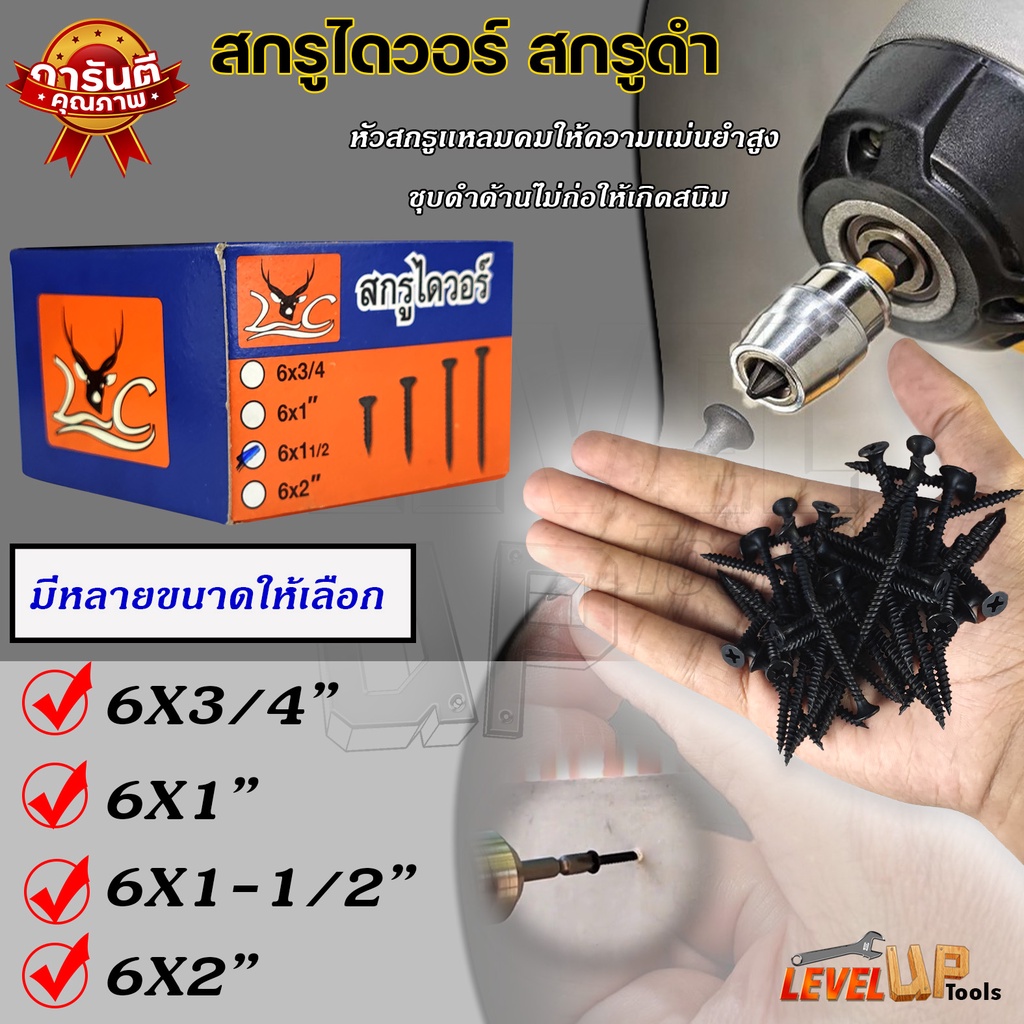 สกรูไดวอร์ สกรูยิงฝ้า Drywall Screws สกรูยิงแผ่นยิปซั่มสีดำ มีให้เลือก 2 ขนาด (1 นิ้ว และ 3/4 นิ้ว)