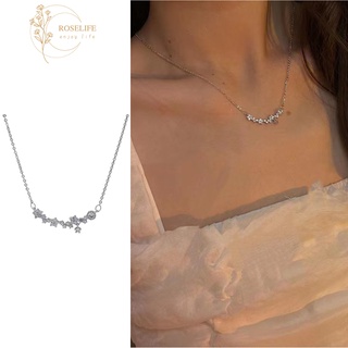 Roselife Shining CZ เพทาย ดาว จี้ สร้อยคอ สําหรับผู้หญิง เกาหลี กลิตเตอร์ ดอกไม้ เสน่ห์ สร้อยคอ เครื่องประดับ