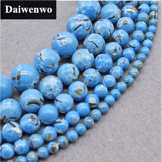 Blue Shell Turquoise Bead เปลือกสีฟ้าสีเขียวขุ่นลูกปัด 4-12 มิลลิเมตรรอบธรรมชาติหลวมหินลูกปัด Diy สำหรับสร้อยข้อมือ