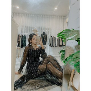💜🤍🖤set2ชิ้น เดรสตาข่ายผ้าวิ้งทั้งชุด+สายเดี่ยวซับใน