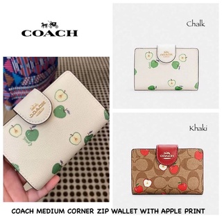 💕COACH MEDIUM CORNER ZIP WALLET WITH APPLE PRINT