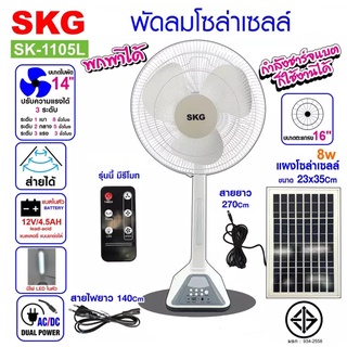 SKG รุ่น AV-2000 พัดลมโซล่าเซลล์ 16 นิ้ว ปรับความแรงได้ 3ระดับ ไฟ LED  พัดลมตั้งพื้น พัดลมskg รับประกัน 1ปี