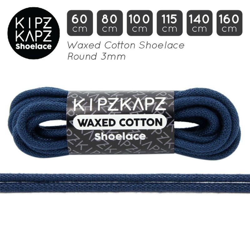 LILIN KIPZKAPZ WS23 Navy 60 ซม.80 ซม.100 ซม.115 ซม.140 ซม.160 ซม.-Waxed Cotton Round Shoelaces 3 มม.