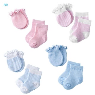 Pri ถุงมือเด็กแรกเกิด ไม่มีรอยขีดข่วน พร้อมถุงเท้าเด็กทารก Unisex ชุดถุงมือ Preemie