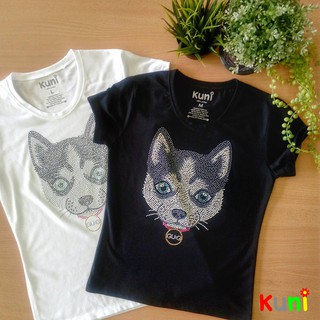 KUNI เสื้อยืดแฟชั่นหญิงติดเพชร เสื้อยืดวิบวับ  Bling Dog t-shirts.