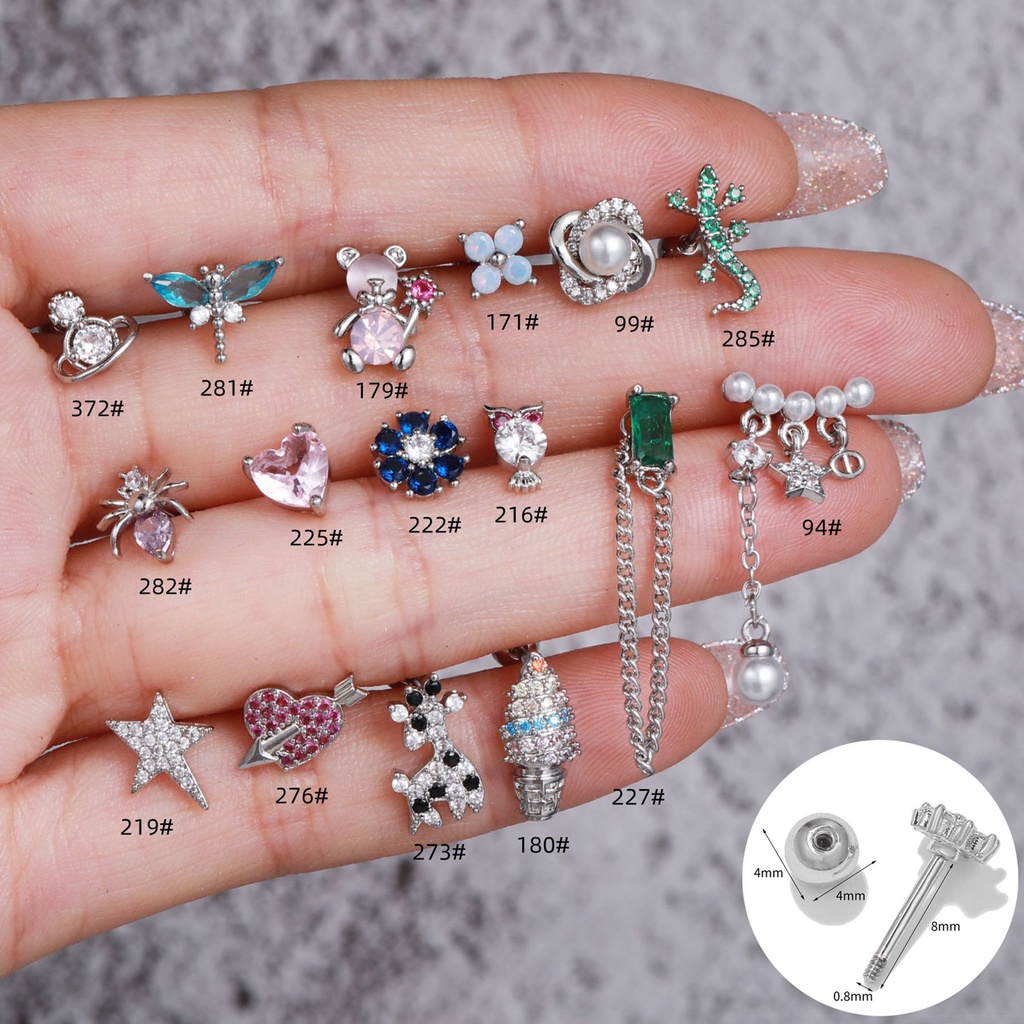 เครื่องประดับ ต่างหูคริสตัล เกรด S925 รูปการ์ตูนสัตว์น่ารัก ขนาดเล็ก สีฟ้า สําหรับผู้หญิง