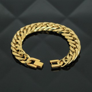 BC027-Gold หน้ากว้าง 12 มิล เลสข้อมือ โซ่ข้อมือ สร้อยข้อมือสแตนเลส ขอบตัด สีทอง