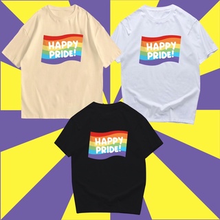 เสื้อยืดอินเทรนด์ผู้ชายอินเทรนด์ผู้หญิงเสื้อยืด สกรีน PRIDE MONTH🌈 ลาย happy pride พร้อมส่ง🔥S-3XL