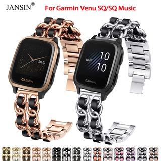 สาย Garmin Venu Sq 2 สายนาฬิกา ชนิดสายหนัง สเตนเลส สำหรับ garmin venu sq sq 2 music สมาร์ทวอทช์ gps