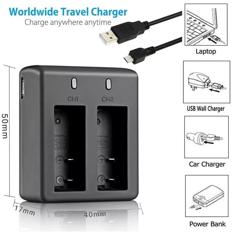 Nanotech เเบต 900 Mha แบตเตอรี่ + Dual Charger สำหรับ EKEN H9 H9R H3R H8R H8PRO H8 Nanotech