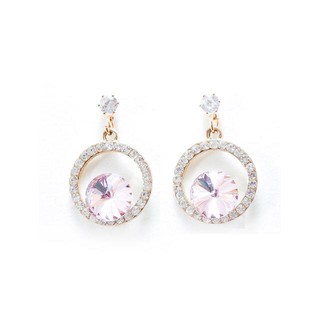 ต่างหูก้านเงิน 925 silver pink round diamond premium earring