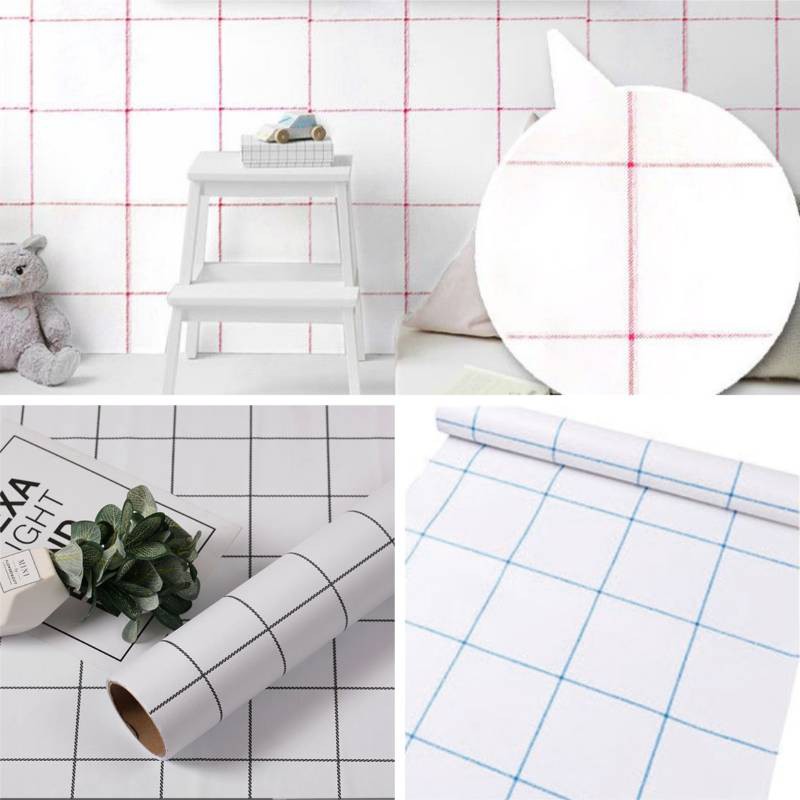 WALLPAPER ขนาด 45 ซม. ตรวจสอบ PATTERNS พร้อม ADHESIVE