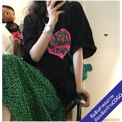 เสื้อยืดแขนสั้นสไตล์เกาหลี oversize  เสื้อผ้าวินเทจผู้หญิงน่ารัก   เสื้อโอเวอร์ไซส์สีขาว  ลายสตรีท ทรงหลวม