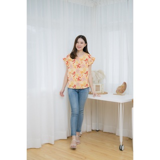 Mommade-ชุดให้นม เสื้อให้นม Orange Flora Top