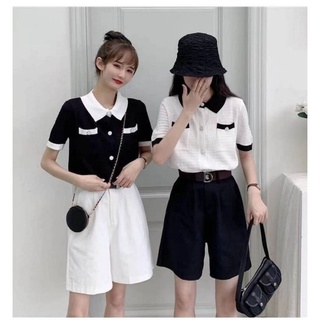 🖤เสื้อไหมพรมแขนสั้นคอปก🤍