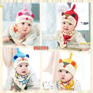 เซ็ตหมวกเด็กพร้อมผ้ากันเปื้อน HAPPY MOUSE BEANIE &amp; BIBSET จาก GZMM