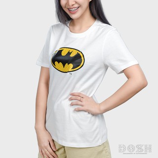 DOSH:WOMENS T-SHIRTSเสื้อยืดผู้หญิง คอกลมแขนสั้น สีขาว ลิขสิทธิ์พิมพ์ลายBATMAN รุ่นEBWT1015-OW