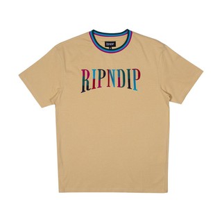 SLUM LTD - RIPNDIP Color Block Embroidered Tee Tan