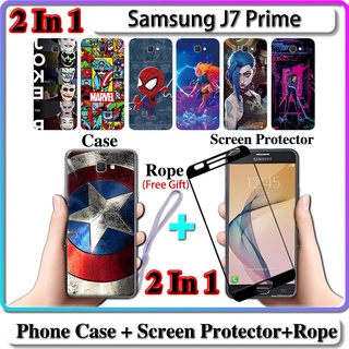 2 IN 1 เคส Samsung J7 Prime พร้อมกระจกนิรภัยกันรอยหน้าจอโค้ง เซรามิค LOL และฮีโร่