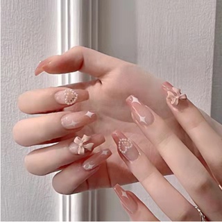 NAILS เล็บปลอม เล็บปลอมเจล เล็บแบบยาว 24 ชิ้น+กาว พร้อมส่ง