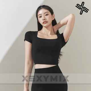 ♡ Xexymix ♡ Gella INTENSION WIDE SQUARE เสื้อครอปท็อป XT4332F YOGA GIM เสื้อยืดเกาหลี