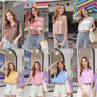 sale 🌈Crop shirt🌈 เชิ้ตครอปแขนกุด เสื้อเชิ้ตแขนกุด ใส่สวยมาก