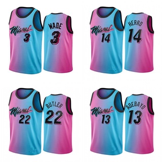 เสื้อกีฬาบาสเก็ตบอลปักลาย Nba Miami Heat Wade Butler Herro 2021 สีไล่โทนสี