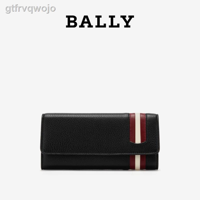 ●♟▤BALLY/Bally new MINNEY กระเป๋าสตางค์ใบยาวผู้หญิงลายทางสีดำคลาสสิก 623287911