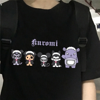 Y2k เสื้อยืด street สุนทรียศาสตร์เสื้อยืดการ์ตูน Kuromi เสื้อยืด hello kitty saying พิมพ์เสื้อยืด Street rock เสื้อยืด H