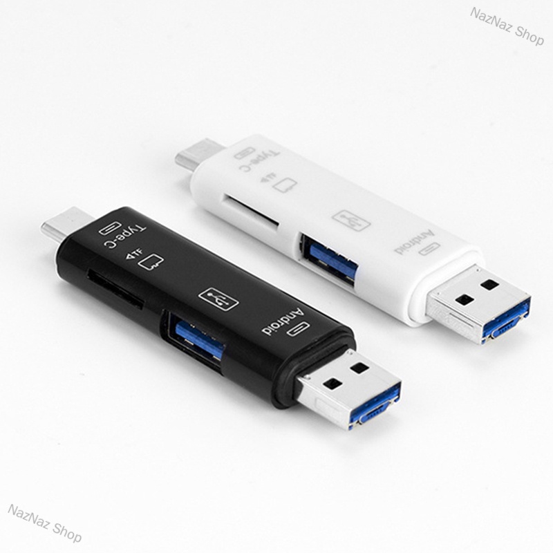 NazNaz Shop 5 in 1 USB 2.0 Type C / USB / Micro USB SD TF เครื่องอ่านการ์ดหน่วยความจําอะแดปเตอร์ OTG