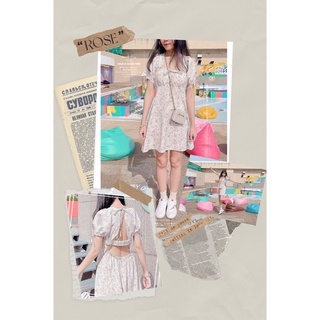 พร้อมส่ง ร้านไทย ส่งฟรี มินิเดรสลายดอกแขนสั้นเปิดหลัง โชว์หลัง แขนตุ๊กตา กระโปรงสั้น สไตล์เกาหลี เสื้อผ้าแฟชั่นผู้หญิง