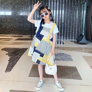 💞iMini ชุดเดรสเด็กผู้หญิงฤดูร้อน 2021 ใหม่สไตล์เกาหลีสาวน้อยกระโปรงสไตล์ตะวันตกนักเรียนประถมและมัธยมต้นเย็บกระโปรงบาง
