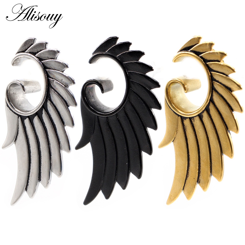 Alisouy 2 ชิ้น 8 มม.-25 มม.สแตนเลส Feather เกลียว Wing หูอุโมงค์ปลั๊ก Expander Stretchers วัดต่างหูเจาะเครื่องประดับ