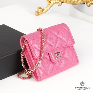 CHANEL CARD ON CHAIN HOT PINK CAVIAR GHW