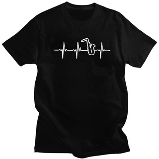 เสื้อแฟชั่นผญ sexy - แซกโซโฟน Heartbeat Tee เสื้อ Homme ผ้าฝ้ายแจ๊สแซ็กซ์คนรัก Tshirt แซกโซโฟนของขว