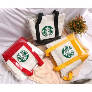 กระเป๋า 2 ชั้น พิมพ์ลาย starbuck แต่งแถบสี