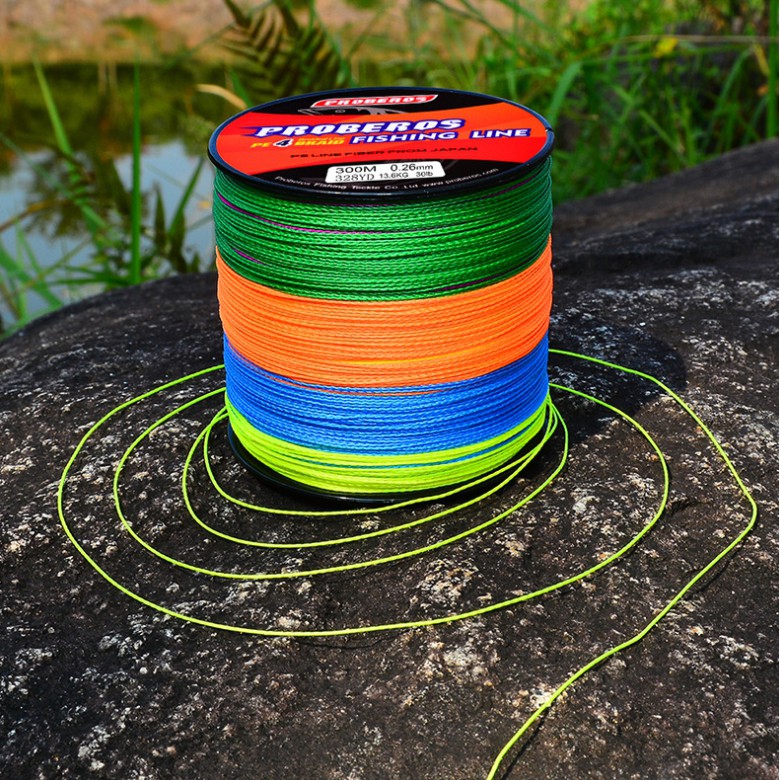 (ส่งเร็ว)สายพีอี ถัก 4 สลับสี ยี่ห้อ PROBEROS ยาว300ม.เหนียว นุ่ม ลื่น ทน by MoobinFishing​