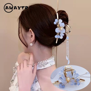 Awaytr ใหม่ กิ๊บติดผม ลายดอกไม้ ฉลาม ประดับพู่ สไตล์โบราณ คุณภาพสูง เครื่องประดับ สําหรับผู้หญิง