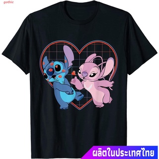 printเสื้อยืดแฟชั่นพิมพ์ลายเสื้อยืดแขนสั้น Disney Lilo And Stitch Angel Heart Kisses T-Shirt Sports T-shirt -S-4XL