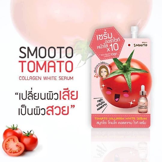 [แบบซอง] เซรั่ม บีบี&amp;ซีซี จาก Smooto Tomato Collagen white ใน 1 ซองมีสารสกัดเข้มข้นเทียบเท่า มะเขือเทศเท่า 10 ลูก